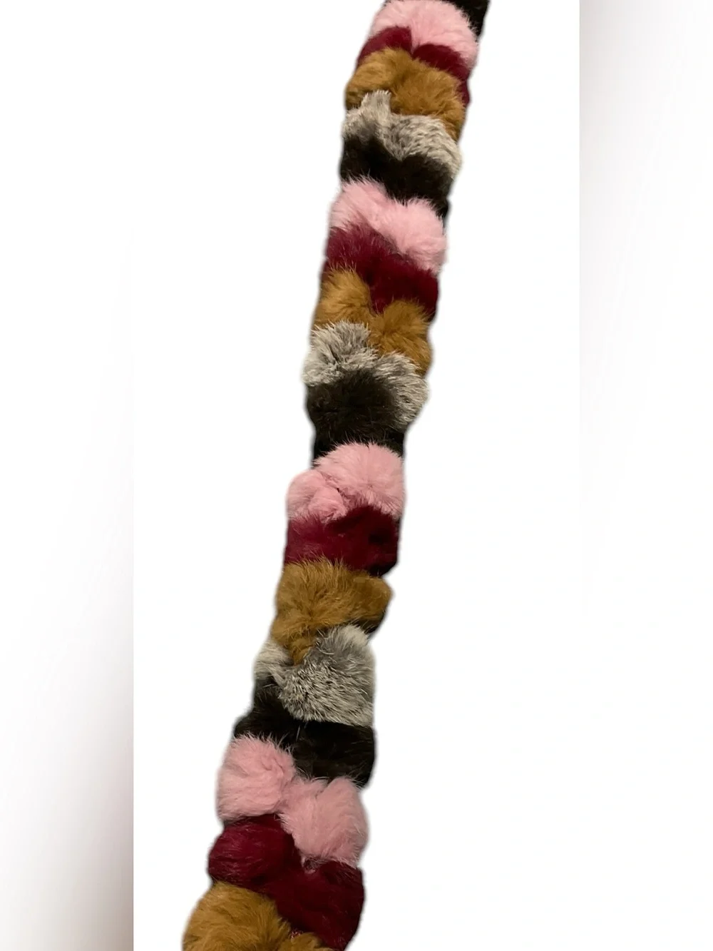 Multicolor Rabbit Fur Pom Fur Scarf - 56” L x 3” W